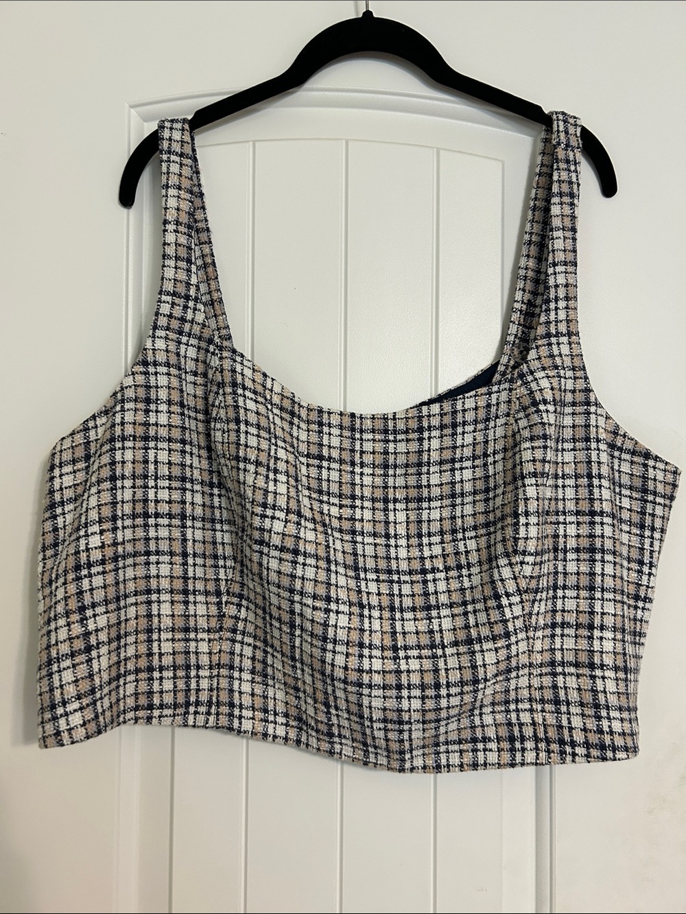 Abercrombie & Fitch Plaid Cropped Tank in Navy and Cream